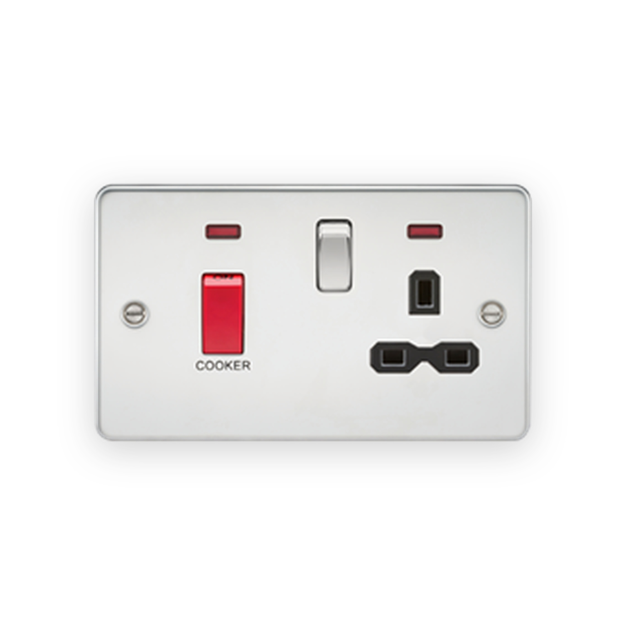 knightsbridge-45a-dp-switch-13a-socket-with-neon-polished-chrome-with-black-insert-fpr8333npc Knightsbridge 45A DP Switch & 13A Socket With Neon - Polished Chrome With Black Insert