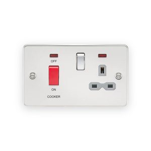 Knightsbridge 45A DP Switch & 13A Socket With Neon - Polished Chrome With Black Insert