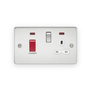 Knightsbridge 45A DP Switch & 13A Socket With Neon - Polished Chrome With White Insert