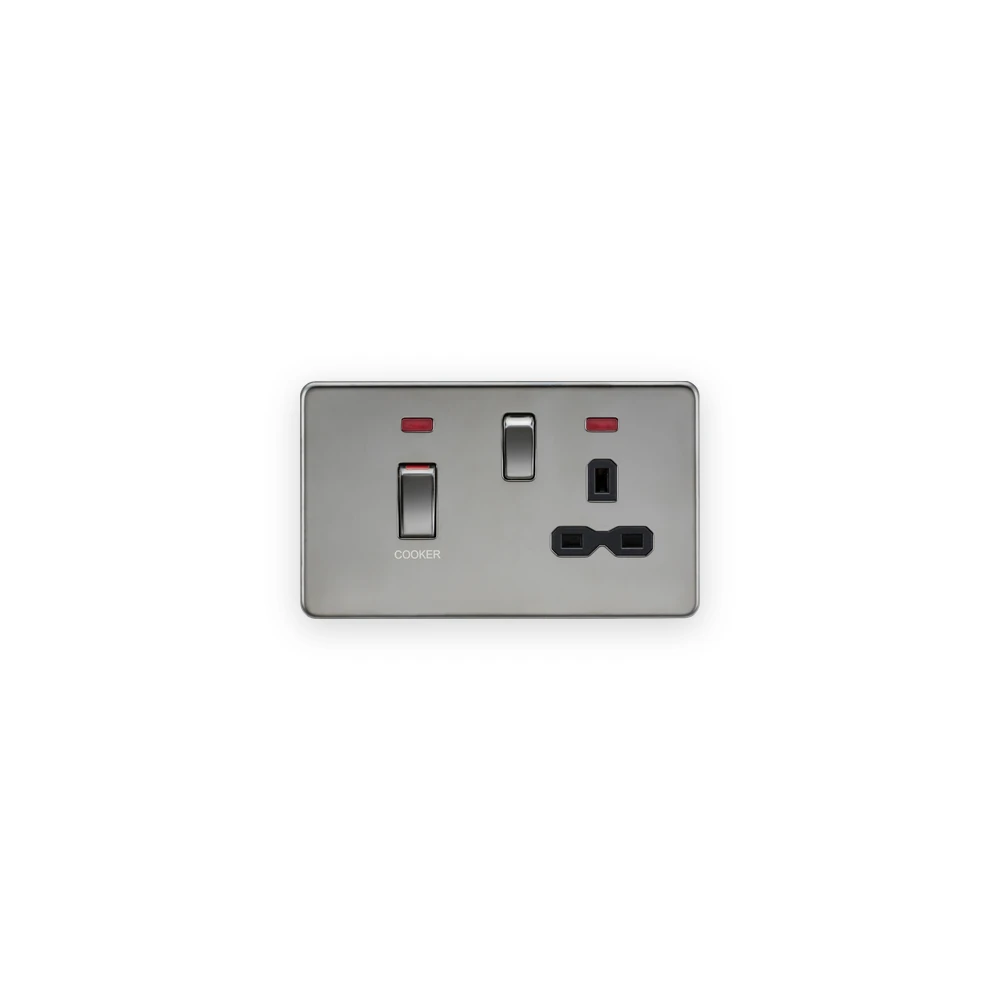 Knightsbridge 45A DP Switch & 13A Socket with Neons - Black Nickel with Black Insert Knightsbridge 45A DP Switch & 13A Socket with Neons - Black Nickel with Black Insert