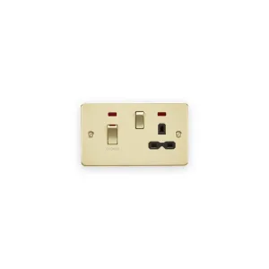 Knightsbridge 45A DP Switch & 13A Socket with Neons - Brushed Brass with Black Insert
