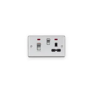 Knightsbridge 45A DP Switch & 13A Socket with Neons - Brushed Chrome with Black Insert