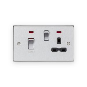 Knightsbridge 45A DP Switch & 13A Socket with Neons - Brushed Chrome with Black Insert - CS83MNBC