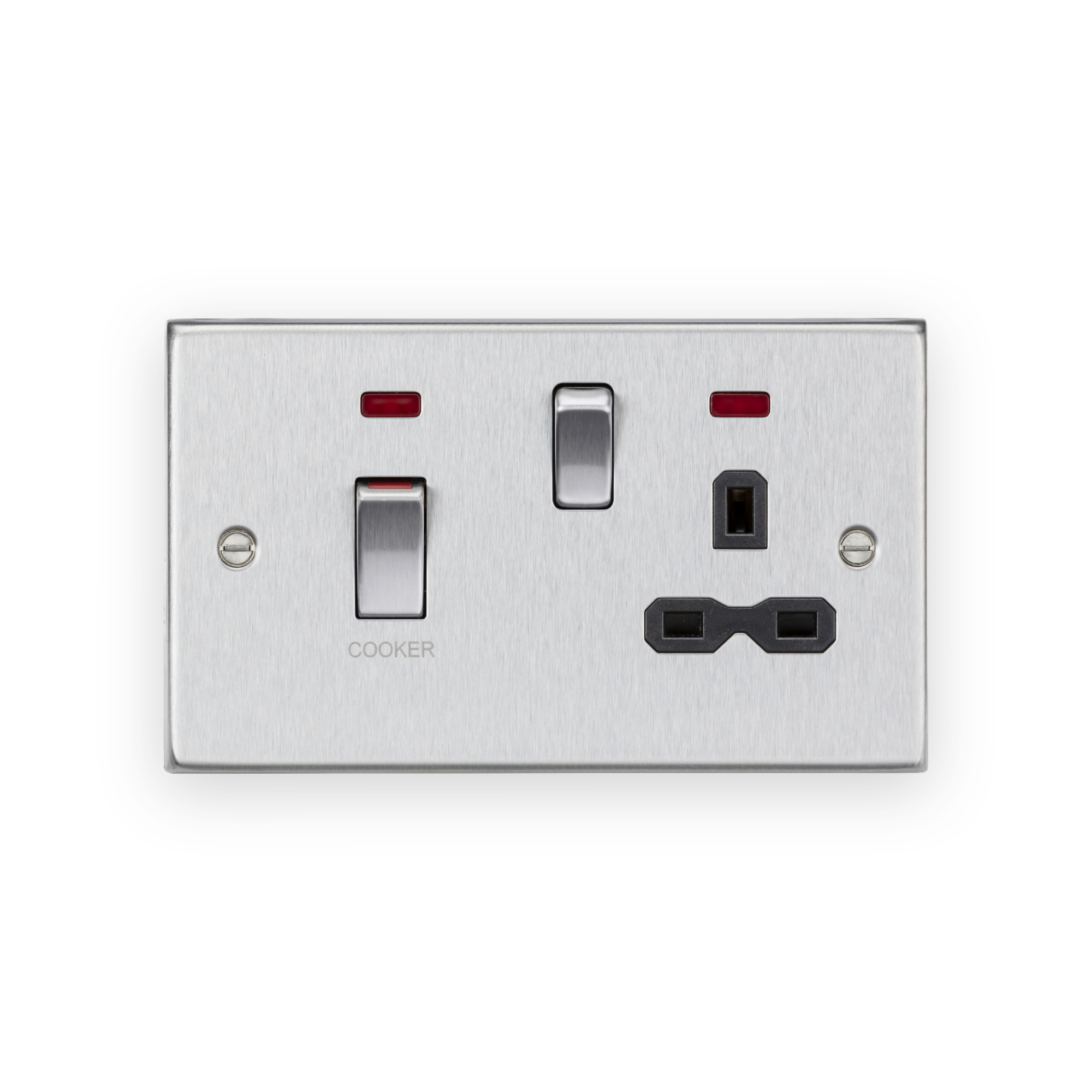 Knightsbridge 45A DP Switch & 13A Socket with Neons - Brushed Chrome with Black Insert - CS83MNBC Knightsbridge 45A DP Switch & 13A Socket with Neons - Brushed Chrome with Black Insert - CS83MNBC