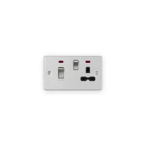 Knightsbridge 45A DP Switch & 13A Socket with Neons - Brushed Chrome with Black Insert