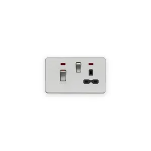 Knightsbridge 45A DP Switch & 13A Socket with Neons - Brushed Chrome with Black Insert