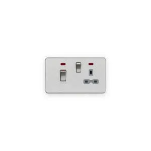 Knightsbridge 45A DP Switch & 13A Socket with Neons - Brushed Chrome with Grey Insert