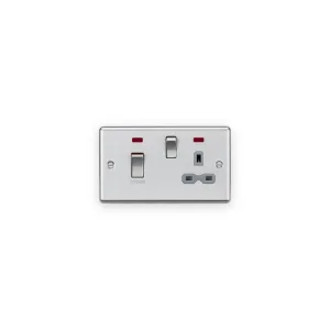 Knightsbridge 45A DP Switch & 13A Socket with Neons - Brushed Chrome with Grey Insert