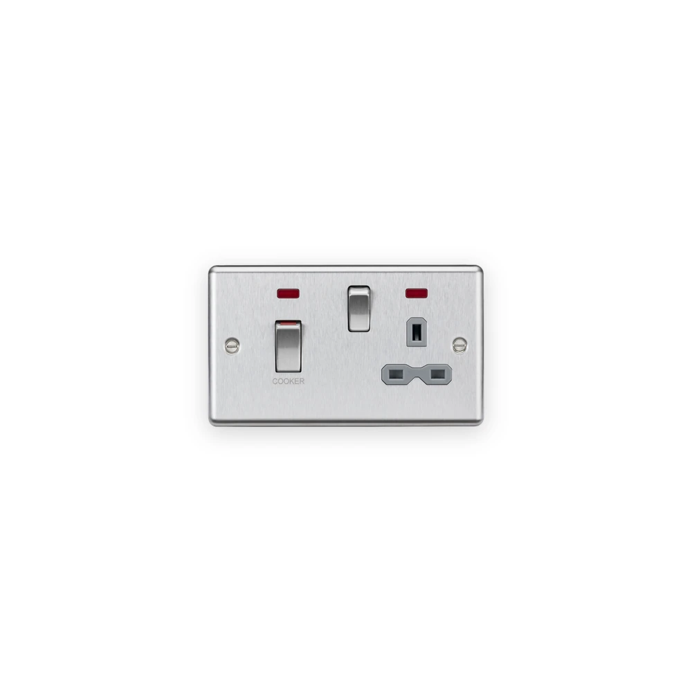 Knightsbridge 45A DP Switch & 13A Socket with Neons - Brushed Chrome with Grey Insert Knightsbridge 45A DP Switch & 13A Socket with Neons - Brushed Chrome with Grey Insert