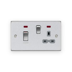 Knightsbridge 45A DP Switch & 13A Socket with Neons - Brushed Chrome with Grey Insert - CS83MNBCG
