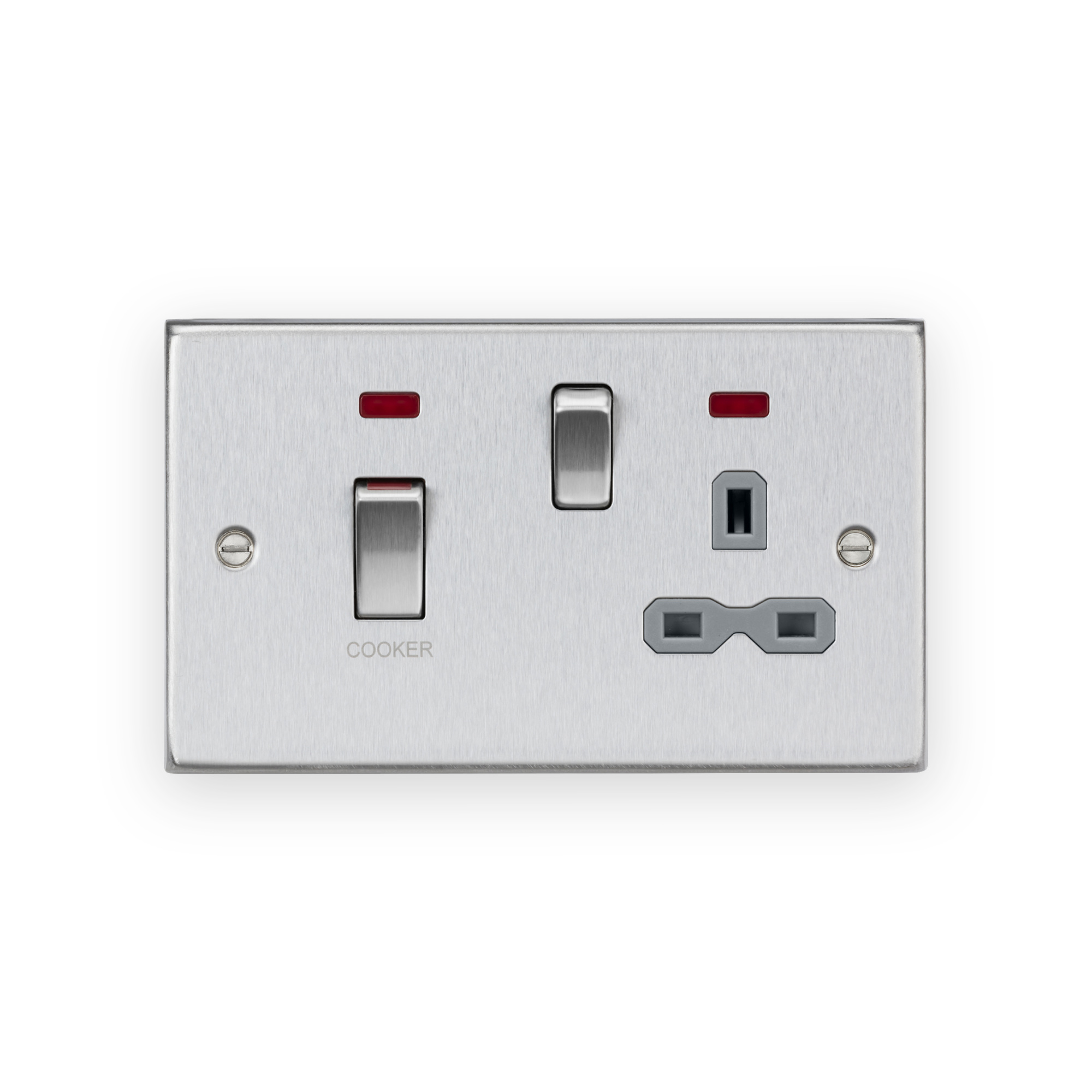 Knightsbridge 45A DP Switch & 13A Socket with Neons - Brushed Chrome with Grey Insert - CS83MNBCG Knightsbridge 45A DP Switch & 13A Socket with Neons - Brushed Chrome with Grey Insert - CS83MNBCG