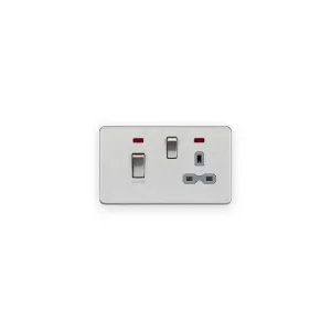 Knightsbridge 45A DP Switch & 13A Socket with Neons - Brushed Chrome with Grey Insert