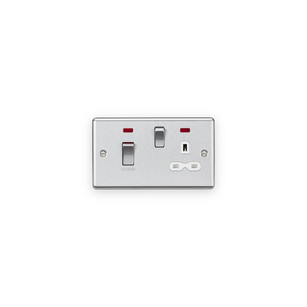 Knightsbridge 45A DP Switch & 13A Socket with Neons - Brushed Chrome with White Insert Knightsbridge 45A DP Switch & 13A Socket with Neons - Brushed Chrome with White Insert