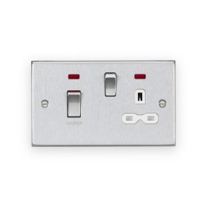 Knightsbridge 45A DP Switch & 13A Socket with Neons - Brushed Chrome with White Insert - CS83MNBCW