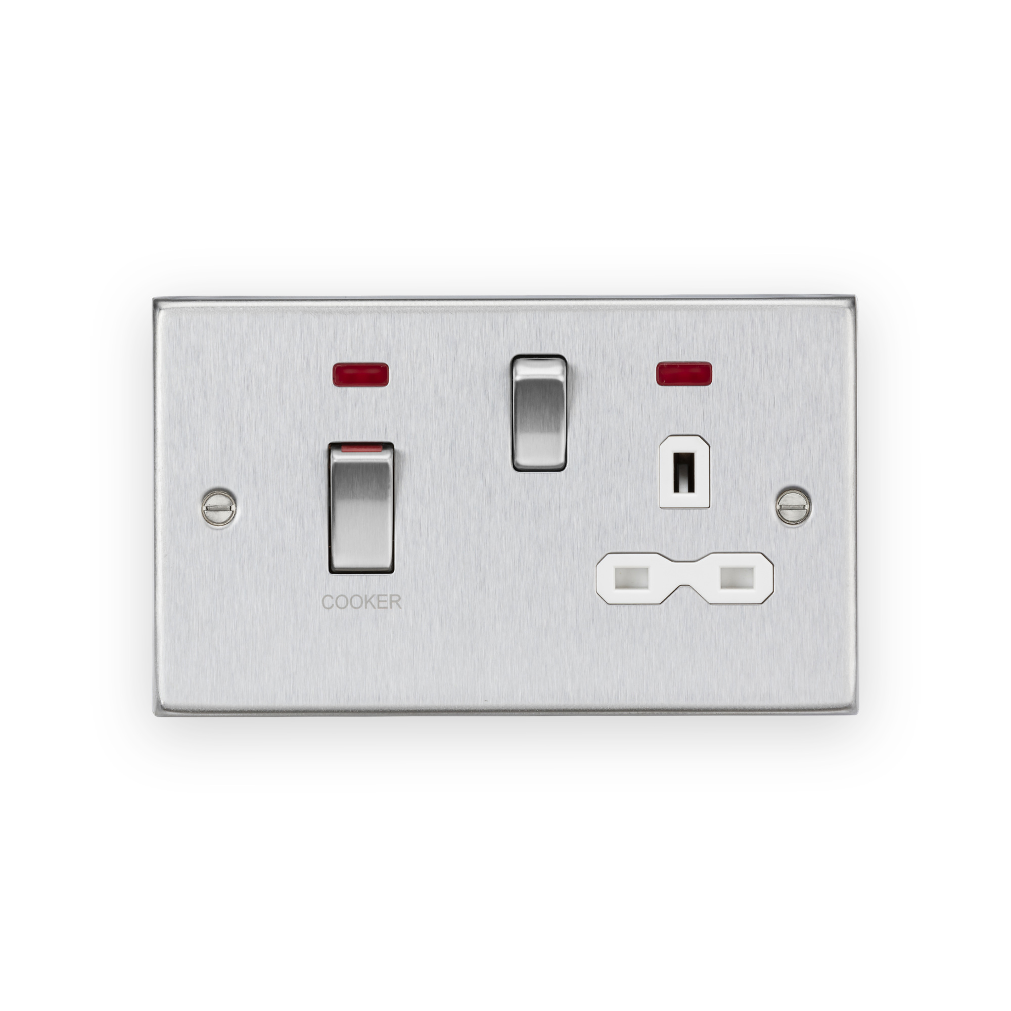 Knightsbridge 45A DP Switch & 13A Socket with Neons - Brushed Chrome with White Insert - CS83MNBCW Knightsbridge 45A DP Switch & 13A Socket with Neons - Brushed Chrome with White Insert - CS83MNBCW