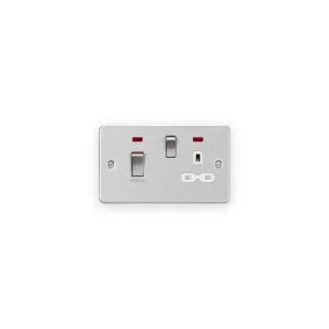 Knightsbridge 45A DP Switch & 13A Socket with Neons - Brushed Chrome with White Insert