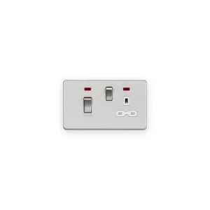Knightsbridge 45A DP Switch & 13A Socket with Neons - Brushed Chrome with White Insert