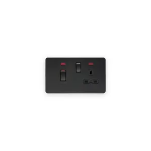 Knightsbridge 45A DP Switch & 13A Socket with Neons - Matt Black with Black Insert