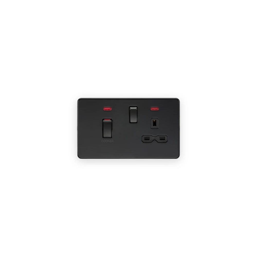 Knightsbridge 45A DP Switch & 13A Socket with Neons - Matt Black with Black Insert Knightsbridge 45A DP Switch & 13A Socket with Neons - Matt Black with Black Insert