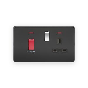 Knightsbridge 45A DP Switch & 13A Socket with Neons - Matt Black with Chrome Rocker