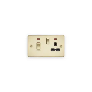 Knightsbridge 45A DP Switch & 13A Socket with Neons - Polished Brass with Black Insert