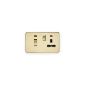 Knightsbridge 45A DP Switch & 13A Socket with Neons - Polished Brass with Black Insert