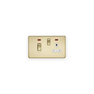 Knightsbridge 45A DP Switch & 13A Socket with Neons - Polished Brass with White Insert