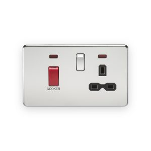 Knightsbridge 45A DP Switch & 13A Socket with Neons - Polished Chrome with Black Insert