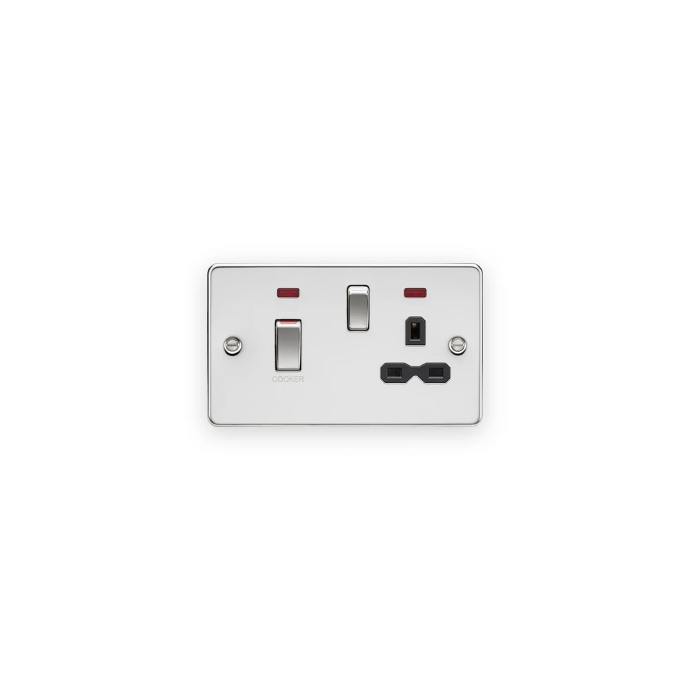 Knightsbridge 45A DP Switch & 13A Socket with Neons - Polished Chrome with Black Insert Knightsbridge 45A DP Switch & 13A Socket with Neons - Polished Chrome with Black Insert