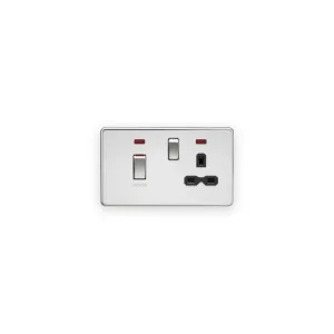 Knightsbridge 45A DP Switch & 13A Socket with Neons - Polished Chrome with Black Insert