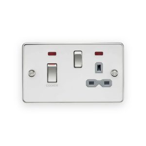 Knightsbridge 45A DP Switch & 13A Socket with Neons - Polished Chrome with Grey Insert