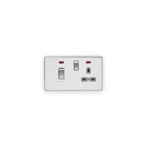Knightsbridge 45A DP Switch & 13A Socket with Neons - Polished Chrome with Grey Insert