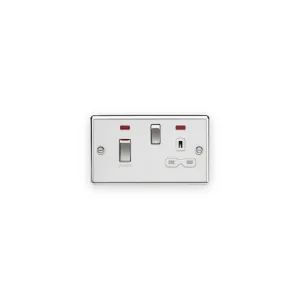 Knightsbridge 45A DP Switch & 13A Socket with Neons - Polished Chrome with White Insert