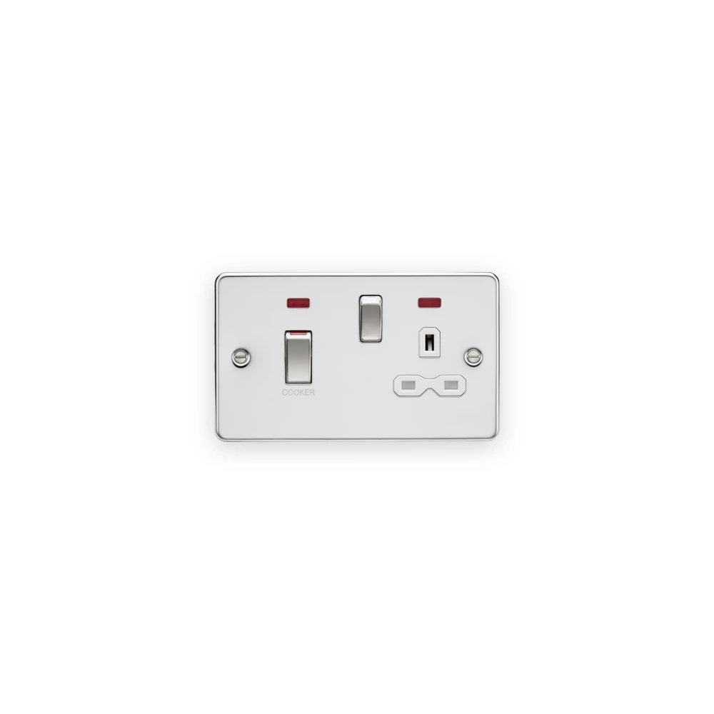 Knightsbridge 45A DP Switch & 13A Socket with Neons - Polished Chrome with White Insert Knightsbridge 45A DP Switch & 13A Socket with Neons - Polished Chrome with White Insert