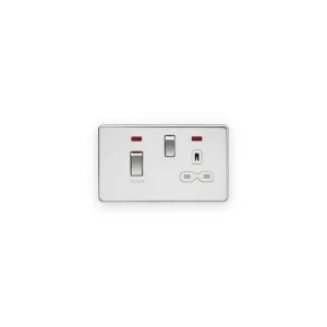 Knightsbridge 45A DP Switch & 13A Socket with Neons - Polished Chrome with White Insert