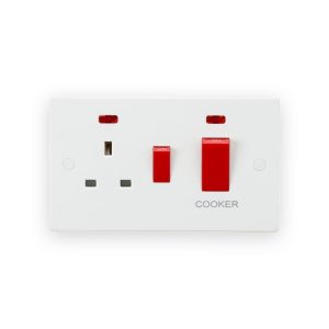 Knightsbridge 45A DP Switch & 13A Socket with Neons - Red Rockers