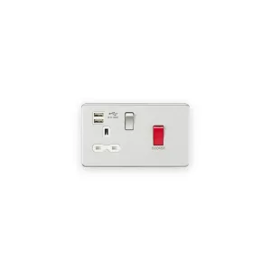 Knightsbridge 45A DP Switch & 13A Switched Socket with Dual USB Charger 2.4A - Brushed Chrome with white insert