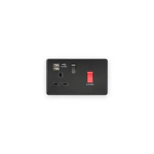 Knightsbridge 45A DP Switch & 13A Switched Socket With Dual USB Charger 2.4A - Matt Black