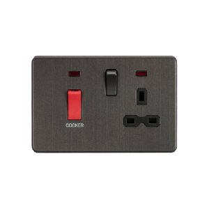 Knightsbridge 45A DP Switch & 13A Socket with Neons - Smoked Bronze with Black Insert