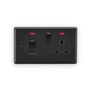 Knightsbridge 45A DP Switch and 13A Switched Socket with Neons - Matt Black with Black Insert