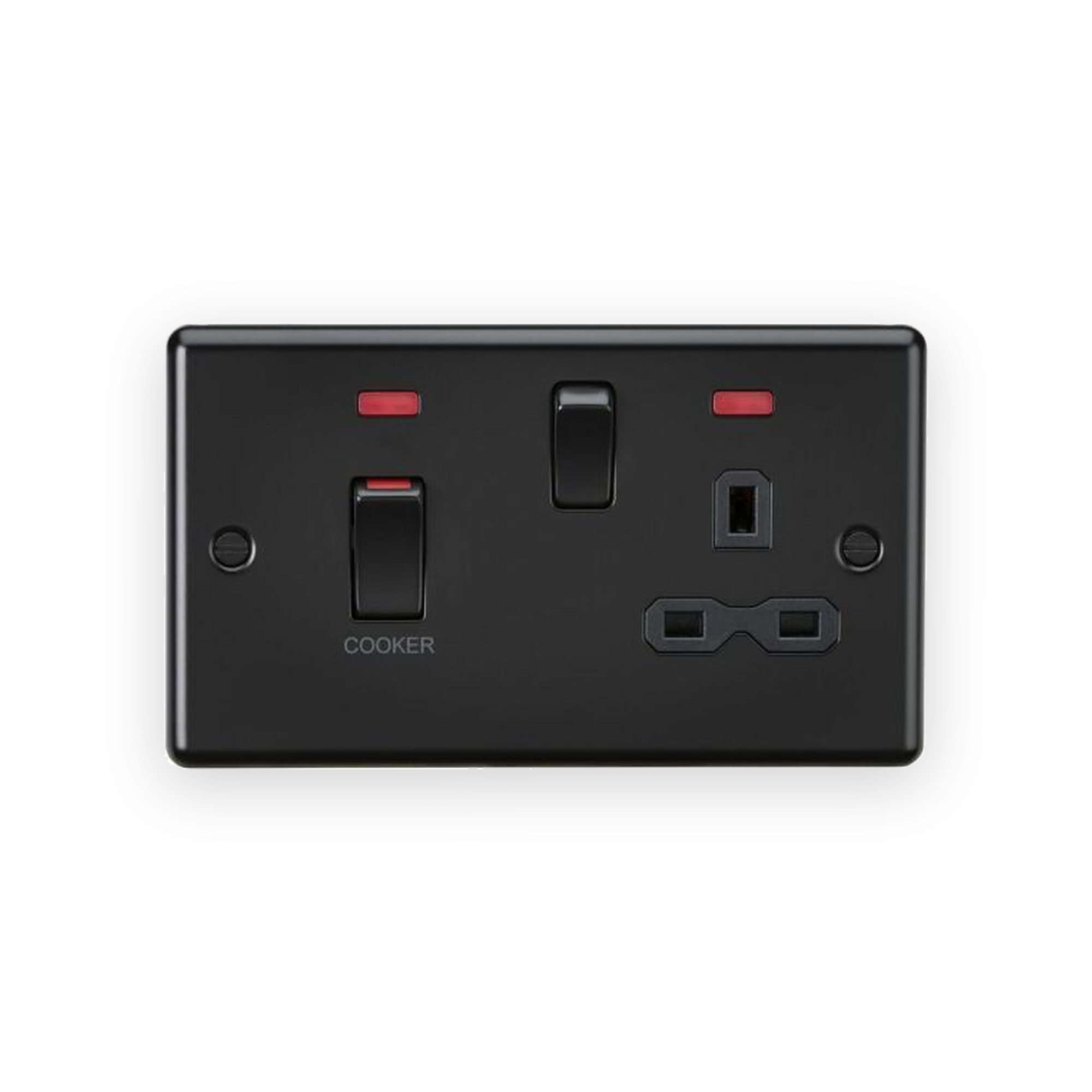 knightsbridge-45a-dp-switch-and-13a-switched-socket-with-neons-matt-black-with-black-insert-cl83mnmbb Knightsbridge 45A DP Switch and 13A Switched Socket with Neons - Matt Black with Black Insert