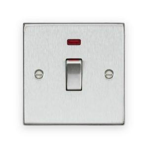 Knightsbridge 45A DP Switch With Neon (1G Size) - Brushed Chrome