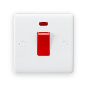 Knightsbridge 45A DP Switch with Neon (1G size) - Red Rocker