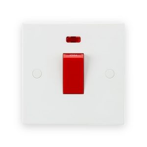Knightsbridge 45A DP Switch With Neon (1G size) - Red Rocker