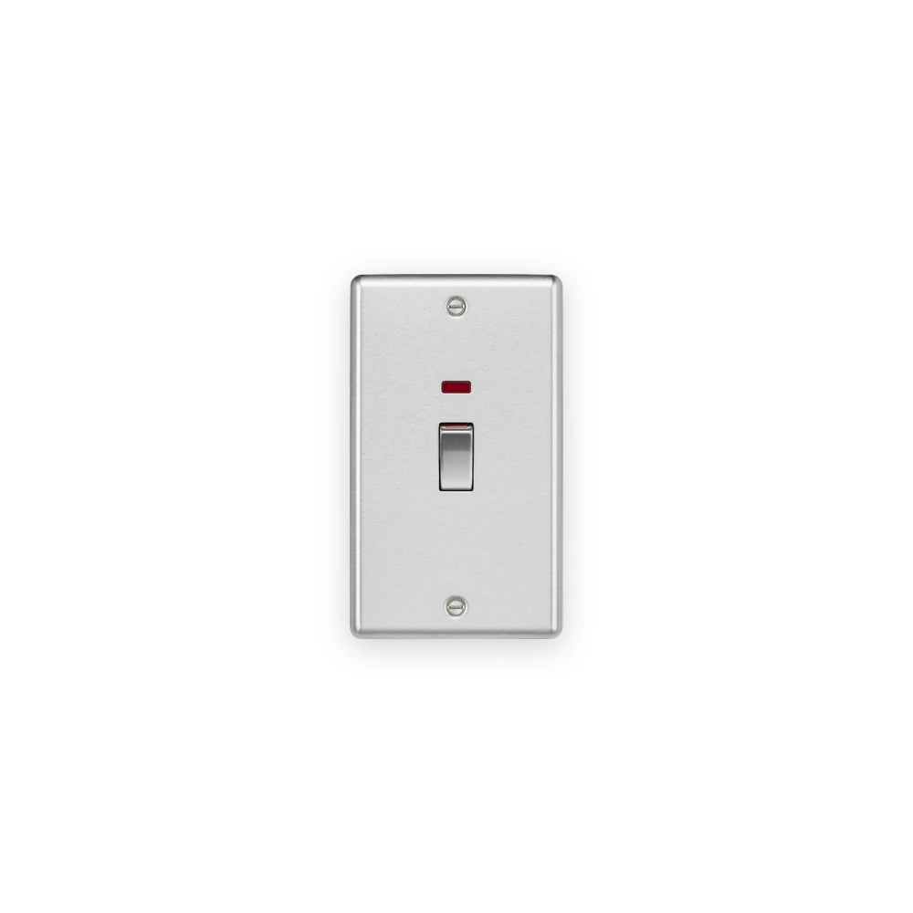 Knightsbridge 45A DP Switch with Neon (2G Size) - Brushed Chrome Knightsbridge 45A DP Switch with Neon (2G Size) - Brushed Chrome