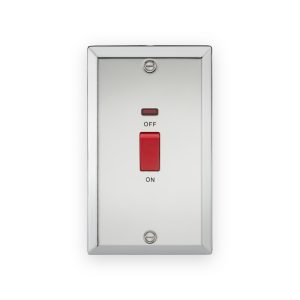 Knightsbridge 45A DP Switch with Neon (double size) in Bevelled Edge Polished Chrome