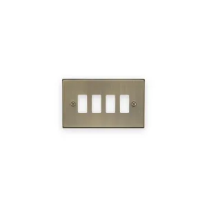 Knightsbridge GDCS4AB antique brass 4 gang grid faceplate with 4 module openings and 2 fixing screws