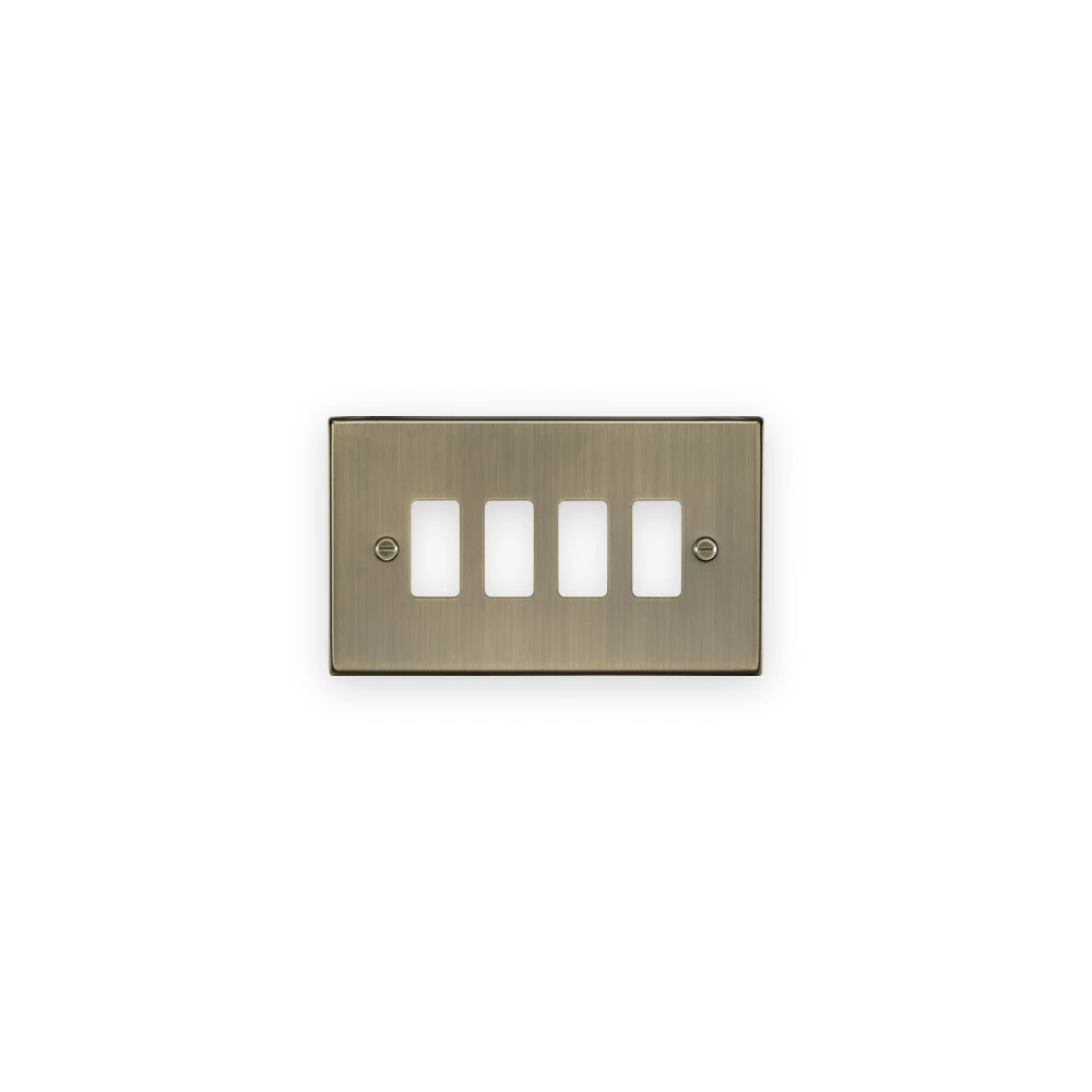 Knightsbridge GDCS4AB antique brass 4 gang grid faceplate with 4 module openings and 2 fixing screws Knightsbridge GDCS4AB antique brass 4 gang grid faceplate with 4 module openings and 2 fixing screws