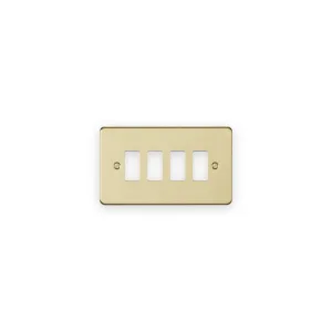 Knightsbridge 4G Grid Faceplate - Brushed Brass with module openings and fixing screws