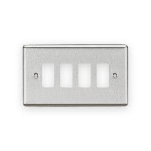 Knightsbridge 4G Grid Faceplate - Rounded Edge Brushed Chrome - GDCL4BC